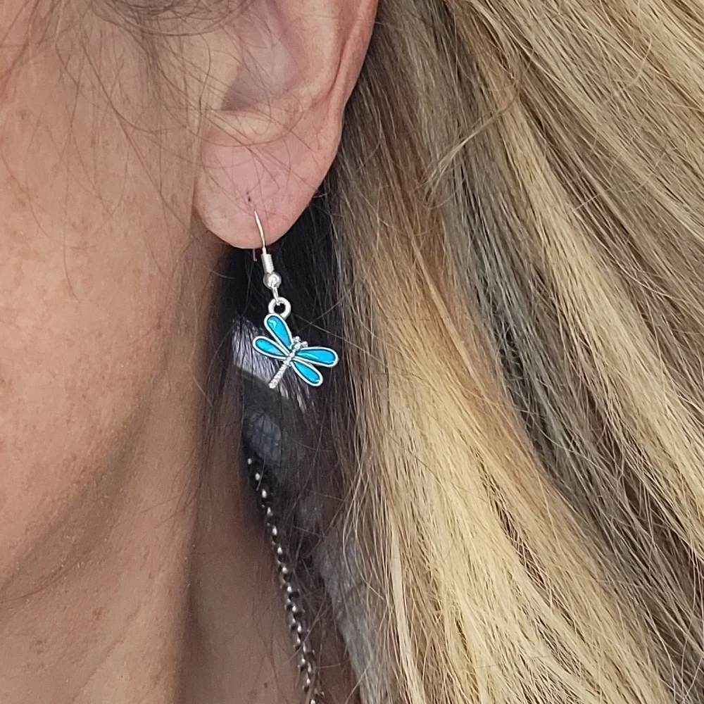 DAINTY AQUA DRAGONFLY EARRINGS